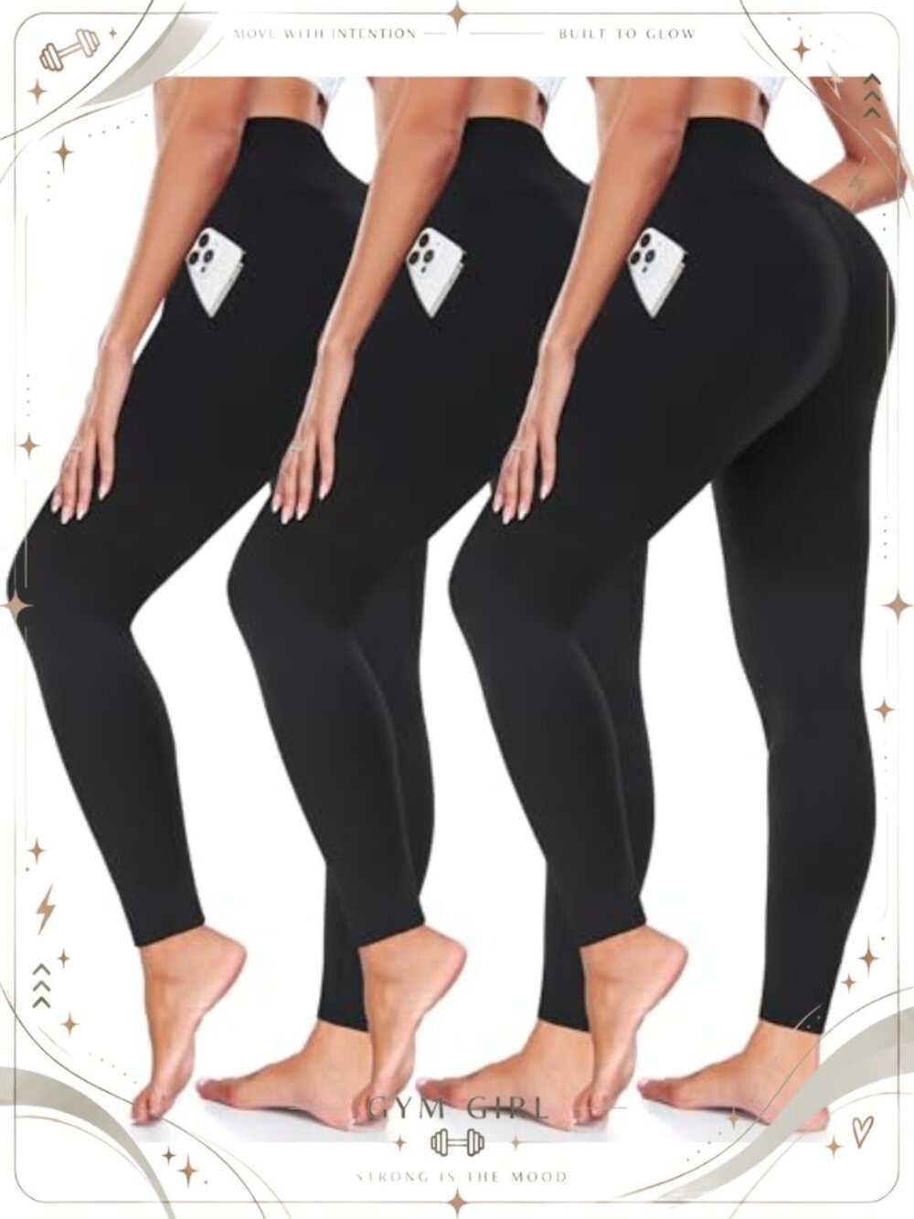 High Waisted Tummy Control Leggings 3 Pack Polyester Spandex Yoga Pants